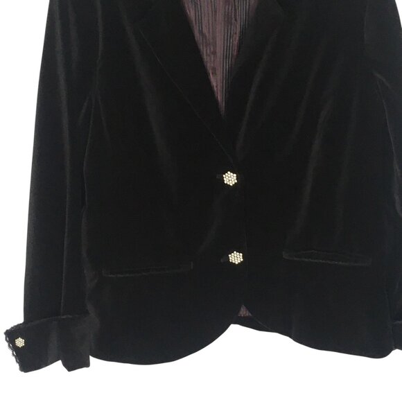 Black Velvet Blazer Rhinestone Buttons Jacket Womens XL - Picture 2 of 16